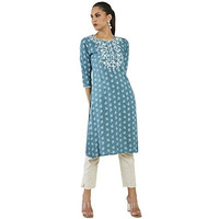 Soch Women Blue Rayon Printed Kurta(8907715974164_Blue_M)