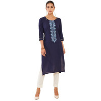 Soch Womens Navy Blue Embroidered Rayon Kurta With Gota Patti