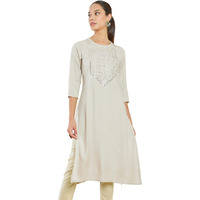 Soch Women Beige Rayon Embellished Kurta(8907715976182_Beige_Xs)