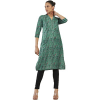 Soch Women Teal Cotton Blend Floral Kurta(8907715976960_Teal_Xs)