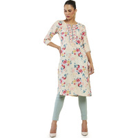 Soch Women Light Yellow Cotton Blend Floral Kurta(8907715977264_Light Yellow_Xs)