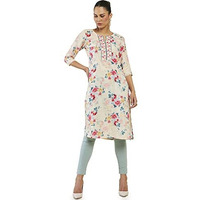 Soch Women Light Yellow Cotton Blend Floral Kurta(8907715977318_Light Yellow_2Xl)
