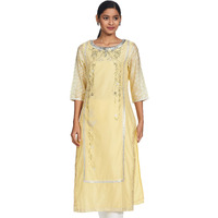 W For Woman Asymmetrical Hemline Cotton Kurta (18Fes11769-50089_Yellow_6)