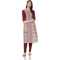 Aurelia Womens Round Neck Printed Kurta (Grey_Small)