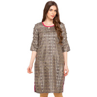 Aurelia Women's Silk Straight Knee-Long Kurta (19Fea10424-100277_Grey_X-Large)