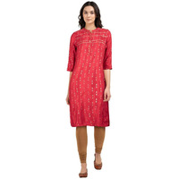 Aurelia Women's Synthetic Solid Straight Kurta (19Fea10459-500191_Red_Large)