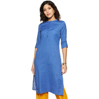 W For Woman Women's Cotton Straight Fit Kurta (19Few11542-211275_Blue_S (8))