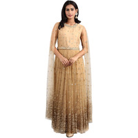 W For Woman Women's Synthetic A-Line Maxi Dress (19Aus10424-400010_Beige_8 (Small))