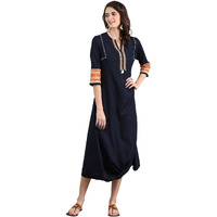 W For Woman Women's Rayon Bubble Hem Knee Length Dress (19Auw12269-211679_Blue_S (8))