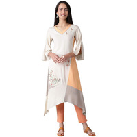W For Woman Beige A-Line Dipped Kurta_21Few13556-213879_2Xl