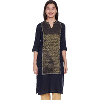 Aurelia Women's Rayon Regular Kurta (21Fea11612-701215_Navy_S)