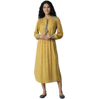 W For Woman Mustard Yellow Gathered Dress_21Few13732-311749_M