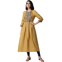 W For Woman Women's Rayon Blend Regular Dress (21Few14258-214366_Dark Yellow_8)