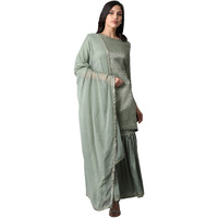 W For Woman Women's Rayon Kurta, Sharara, Dupatta (20Auws14361-311719_Light Green_Regular)