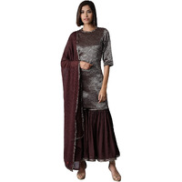 W For Woman Women Rayon Kurta, Sharara, Dupatta (Dark Purple_Regular)