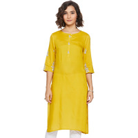 W Light Yellow Floral Printed Regular Kurta For Women