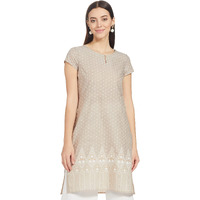 W Beige Cotton Ethnic Motif Regular Kurta For Women