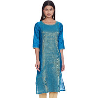 Aurelia Women's Cotton Blend Regular Kurta (21Fea11679-701699_Blue_S)