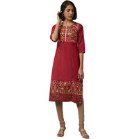 Aurelia Women's Polyester Floral Regular Kurta (20Sta12095-501542_Rhubarb_M)