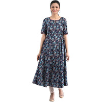 Aurelia Women's Polyester Navy Geometric Round Neck Flared Kurta_21Fea12287-503261_S