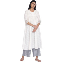 W For Woman Women's Cotton Floral Relaxed Kurta (21Few14803-115776_Ecru_Regular)