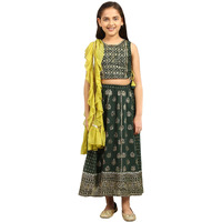 Green Top-Skirt-Dupatta Girls Set