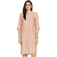 W For Woman Pink Shantung Printed Kurta_21Sfw16449-111938_M