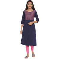 Aurelia Blue Geometric Printed Printed Cotton Regular Kurta For Women
