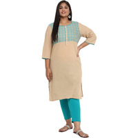Aurelia Women's Cotton Regular Kurta (21Aua12400-702204_Biscuit_S)