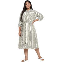 Aurelia Women's Viscose Olive Green Shirt Collar Flared Dress Above The Knee (21Aua12362-702178 S)