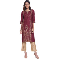 W For Woman Purple Straight Foil Print Kurta_21Few14015-115714_L