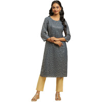 W For Woman Polyester Blue Foil Printed Straight Kurta_21Sfw16245-51098_L