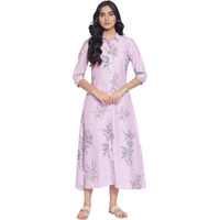 W For Woman Light Pink Floral Print Shirt Collar Dress_21Auw15938-117160_S