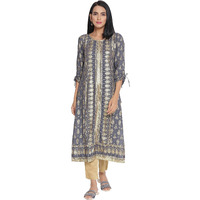 Aurelia Women's Rayon Blend Regular Kurta (21Aua12394-503453_Eiffel Grey_M)