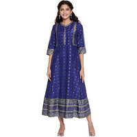 Aurelia Women's Polyester Blue Indian Ethnic Dress Below The Knee (21Aua12392-503342 Xs)