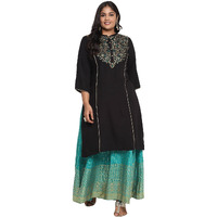 Aurelia Women's Viscose Regular Kurta (21Aua12404-602936_Black_S)