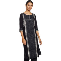 W For Woman Women's Cotton Straight Kurta (20Few13241-311228_ Black_ 6 (X-Small))