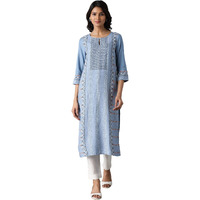 W Blue Geometric Printed Regular Kurta For Women