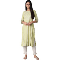 W For Woman Women's Viscose Floral Regular Kurta (21Few13041R-114023_Light Green_Xs)