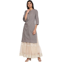 W For Woman Viscose Grey Solid Mandarin Collar Straight Kurta_21Auw16113-117091_M