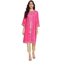 W For Woman Dark Pink Printed Straight Kurta_21Auw14146-115317_S
