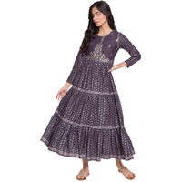 W For Woman Navy Blue Printed Dress With Embroidery_21Auw14040-115132_Xs