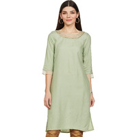 W For Woman Women's Viscose Regular Kurta (21Auw13693-117167_Green_18)