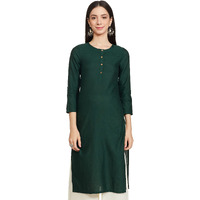W For Woman Cotton Green Solid Round Neck Straight Kurta_21Few13783-213745_Xs