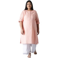 W Pink Solid Embroidered Regular Cotton Blend Kurta For Women