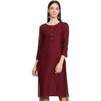 W For Woman Cotton Red Solid Round Neck Straight Kurta_21Few13783-211563_Xs