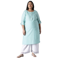 W For Woman Blue Round Neck Solid Kurta_21Few13783-213747_S