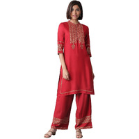W For Woman Kurta & Parallel Pant_20Auws13764-114722_Xs Red