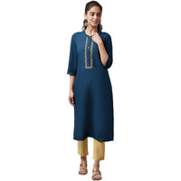 Aurelia Women's Cotton Blend Regular Kurta (21Aua11560-603193_Blue_Xs)