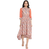 Aurelia Women's Polyester Peach Melba Floral High-Low Dress Below The Knee (21Aua12478-503536 S)